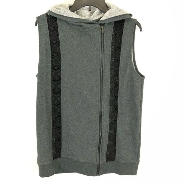 Fabletics Saige gray vest lace insets and hood Size L - Picture 2 of 6